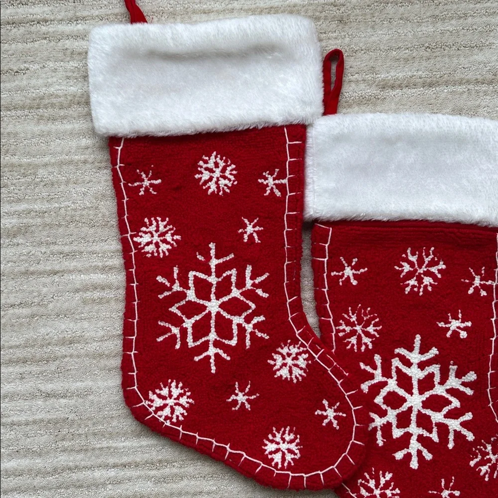 Set of 2 Target Christmas Stockings Red, White Snowflake Holiday 17 inches